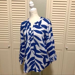 Zozo Blue Leaves Linen Blouse
